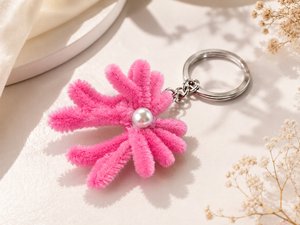 Handmade Pink Bow Pipe Cleaner Key Chain