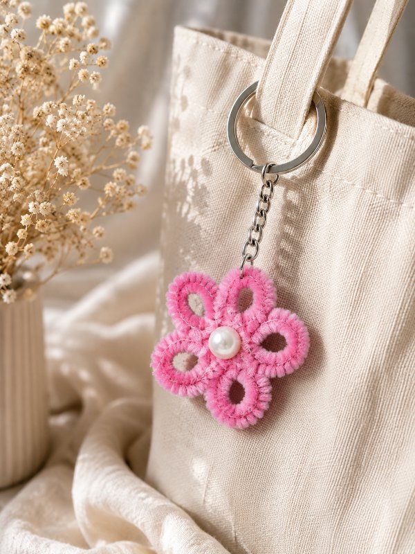 Pink Pearl Flower Keychain