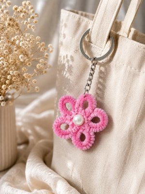 Pink Pearl Flower Keychain